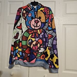 😎Wow! Freshhoods x Romero Britto "Hope Bear" Pop Art Fleece Hoodie - Large
